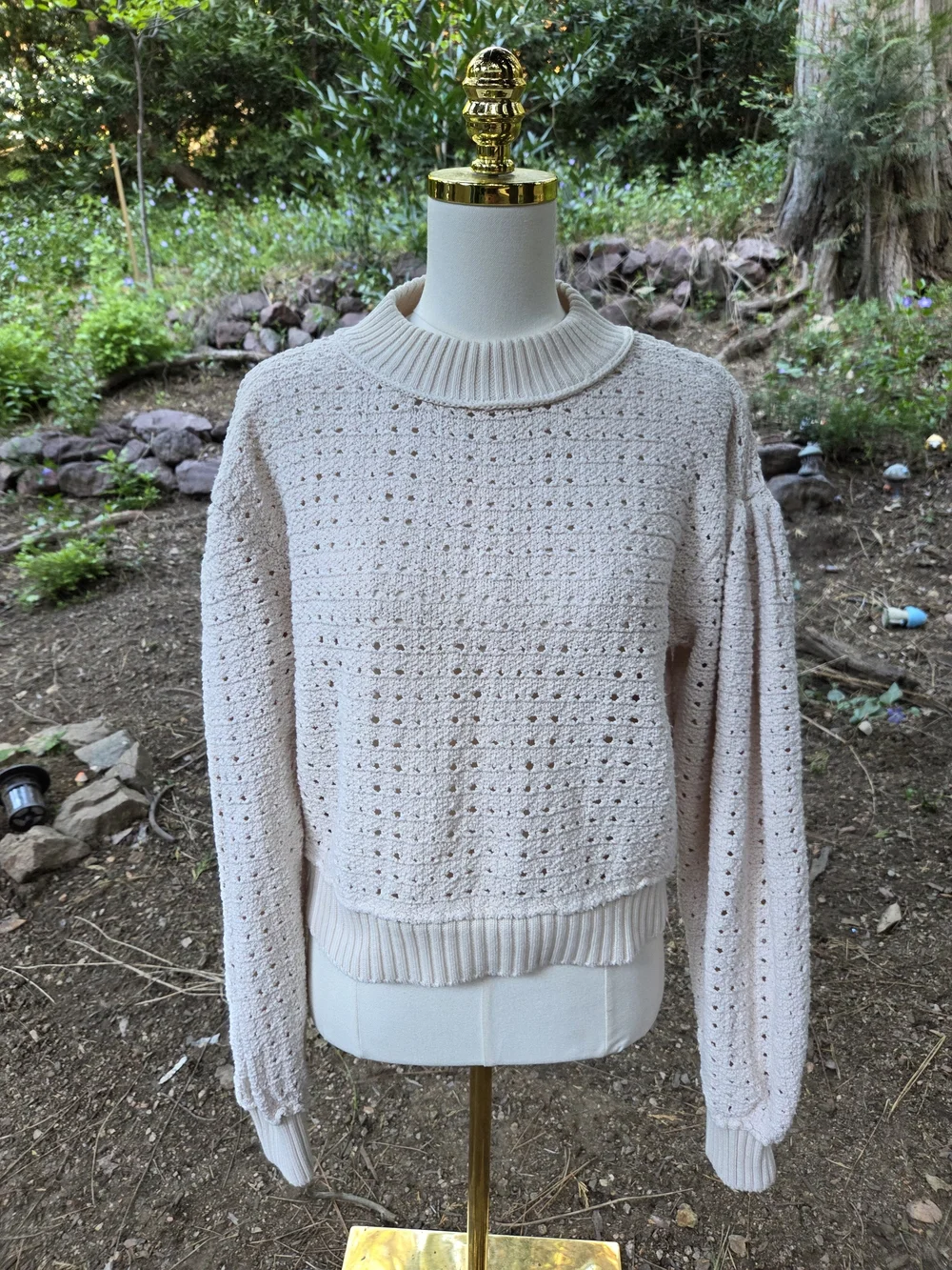 Free People Paper Doll Open Knit Chunky  Ivory Pullover Sweater Size‎ Medium